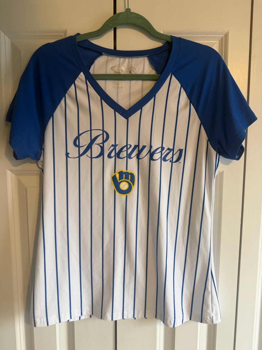 Brewers Women's Blue & White Pinstripe Short Sleeve Tee